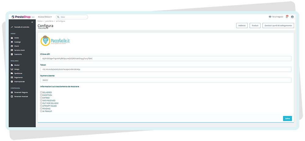 Configurazione Prestashop